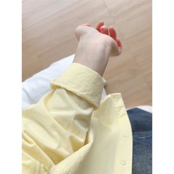 奶黃色寬松小個子防曬長袖襯衫
