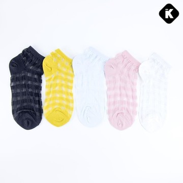 KKLINE 韓國襪子 蕾絲方格短襪_3入組