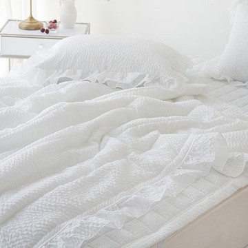 ebulnet 涼爽夏季泡泡紗荷葉邊薄被  Single  白色