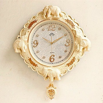 歐式時尚復古大象靜音掛鐘 美式北歐簡約客廳臥室藝術鐘表