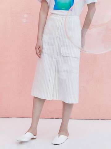 Linen Stripe Pocket Skirt _White