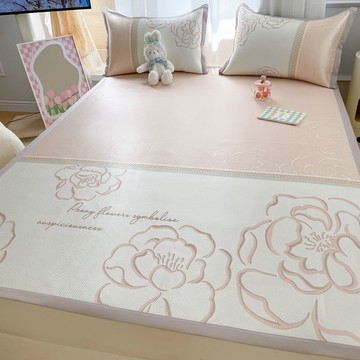 免運 冰絲床墊 夏季ins冰藤涼席三件套可機洗冰絲涼席2024印花學生宿舍冰絲藤席