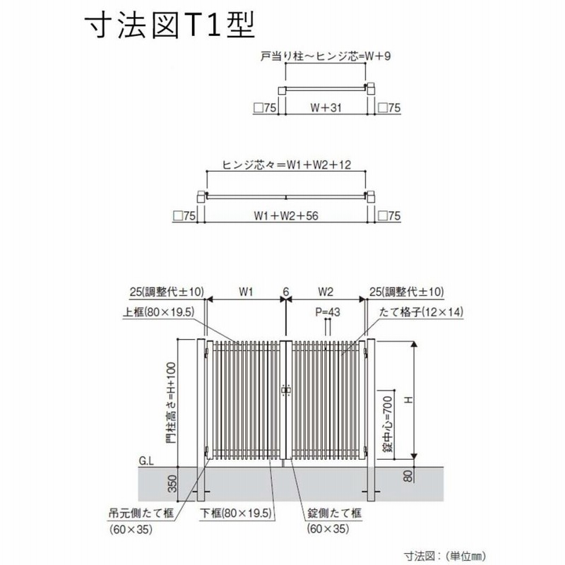 門扉 アルミ門扉 YKK シンプレオ T1型 両開き 門扉フェンス 0610 扉幅60cm×高さ100cm 全幅1406mm DIY 門柱タイプ |  LINEブランドカタログ