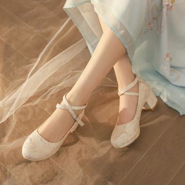 一眼淪陷~~新中式瑪麗珍圓頭高跟鞋子國風漢服旗袍鞋子馬面裙