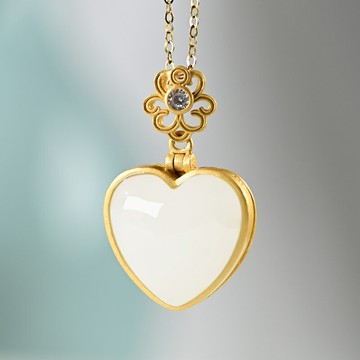 和田玉白玉愛心吊墜925純銀項鏈女輕奢小眾2022年新款銀飾鎖骨鏈