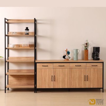 WAKUHOME 瓦酷家具格萊斯原切木工業風收納展示架+6尺餐櫃-寬261.3*深45.3*高196
