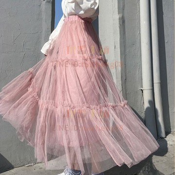 網紗裙女半身長裙A字蓬蓬百褶仙女大擺中長款裙子時尚百搭秋冬女裝新款