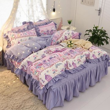 床上四件套床罩夢幻馬戲團磨毛ins公主床裙花邊夾棉床單被套床品