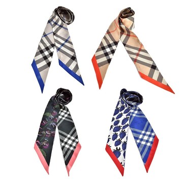 BURBERRY經典格紋印花窄版絲巾 髮帶 領巾(任選)｜GoBrand購名牌