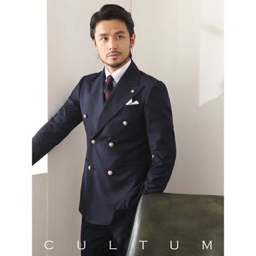 CULTUM意式復古商務布雷澤西服男外套戧駁領雙排扣免燙紳士西裝