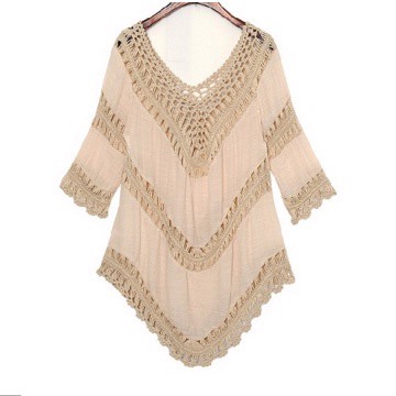 Biki比基尼妮泳衣，杏色宮庭鏤空罩衫可內搭比基尼(單賣罩衫)