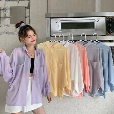 シアーシャツ レディース シースルー トップス 長袖 シャツ ブラウス 春夏 襟付き ドルマンスリーブ ゆったり オーバーサイズ 透け感 肌見せ 羽織り 春 夏 秋 薄 通販 Lineポイント最大get Lineショッピング