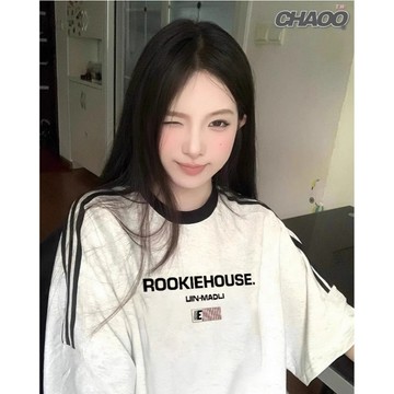無限回購~ 短袖 t恤 美式復古 t恤女 美式短袖 嘻哈 三條槓 白t恤女生 oversize 古著 重磅短袖 夏天女裝