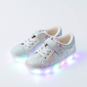 韓國 OZKIZ - (LED)夢幻亮片魔鬼氈運動鞋-紫