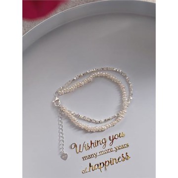 強光極細天然巴洛克小珍珠s925純銀碎銀雙層獨特纏繞小眾閨蜜手鏈