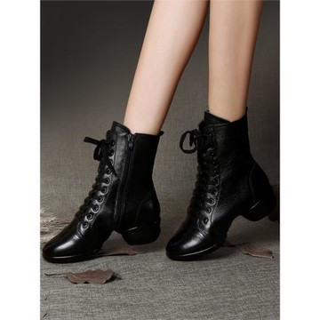 嬌百惠真皮舞蹈鞋女鞋廣場舞鞋子爵士秋季跳舞鞋女軟底水兵舞蹈靴