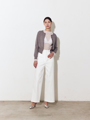 Double Rib Wide-Fit Cotton Trousers [Beige]