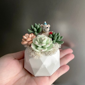 多款肉肉盆33號 灰白漸層稜面水泥盆。軟陶黏土多肉植物