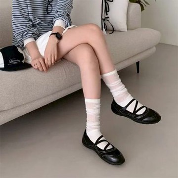 DONGCHICHI流行 芭蕾舞 運動鞋 瑪莉珍鞋 瑪莉珍 休閒鞋 黑色 F020