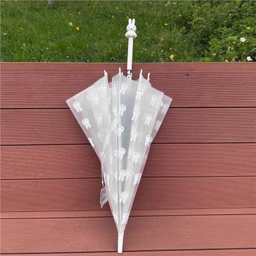 可愛卡通小兔原單磨砂透明長柄傘可愛公仔頭傘柄直桿雨傘簡約清新