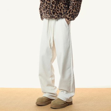 美式cleanfit純色燈芯絨褲子女冬季加絨加厚闊腿褲寬松休閑直筒褲