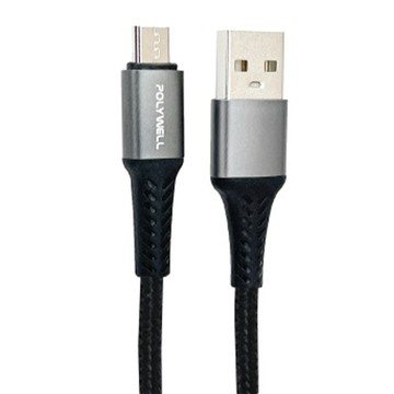 POLYWELL 寶利威爾 USB-A-Micro-B 公對公 編織充電線  1M  1條  黑色