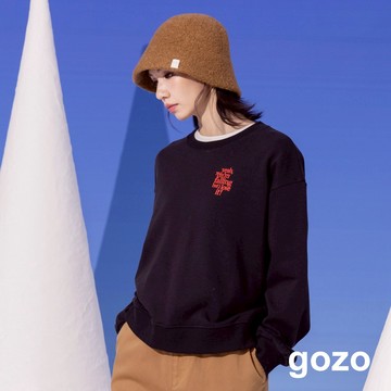 【gozo】發熱斑駁印花落肩大學T(灰色/黑色_F) | 女裝 圓領 保暖