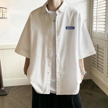 鹽系男友風短袖襯衫男夏季薄款2025網紅爆款bf風大碼白色休閑外套