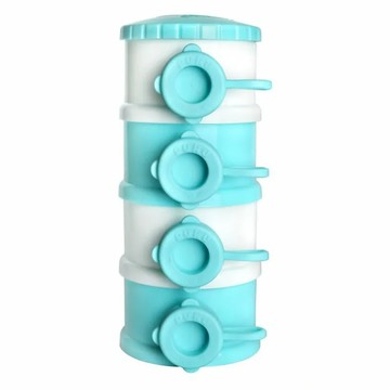 PUKU 藍色企鵝 甜甜圈奶粉盒 單層密封設計 四層獨立分層 超大容量  水藍色  1組