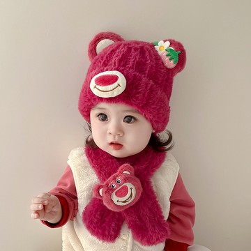Mini baby🌷 兒童帽子秋冬季可愛男女寶寶護耳帽子圍巾套裝保暖加厚針織毛絨帽