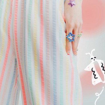 彩虹緞帶雙層落地寬褲