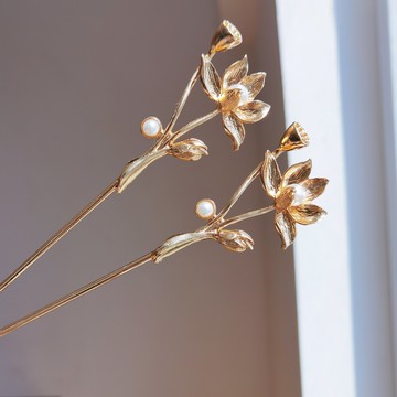 念念桃花合金荷花發簪古風漢服發飾旗袍簪子發釵步搖新品