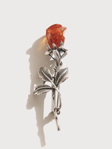 Amber Stone Flower Sterling Silver Brooch (Bb0431)