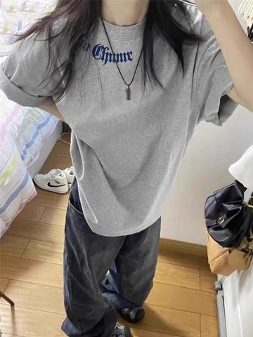 純棉短袖T恤美式復古 韓版t 情侶寬鬆T恤 女生上衣 男生短袖  圓領T恤