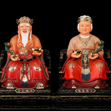 善緣堂 土地公婆樹脂神像福德正神土地爺奶佛像家居供奉招財擺件