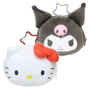 小禮堂 Sanrio 三麗鷗 絨毛星星扣環玩偶收納包 (大臉款) Kitty 酷洛米