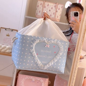 ✨臺灣出貨✨少女蕾絲布藝衣服收納筐家用宿舍學生書本零食玩具收納箱儲物盒