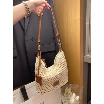 休閑時刻托特腋下包包女2025夏天通勤懶惰風沙灘編織包單肩斜挎包