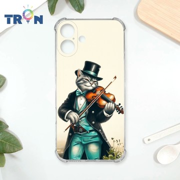 TRON IPhone 16 PLUS 小提琴/鋼琴演奏紳士貓 四角防摔 軟殼 手機殼