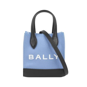 BALLY Bar XS 帆布及皮革迷你二用托特包(松藍色)