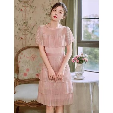夏季法式粉色雪紡連衣裙子女2025年新款溫柔風氣質超仙甜美仙女裙