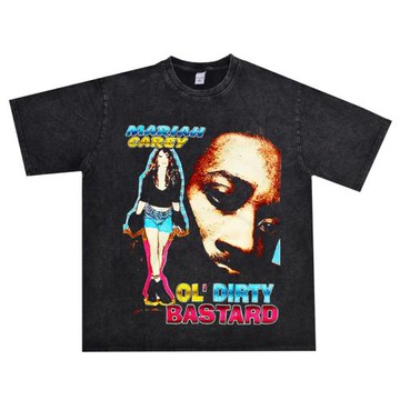 數碼直噴Ol' Dirty Bastard黑幫饒舌歌手ODB嘻哈水洗做舊T恤短袖