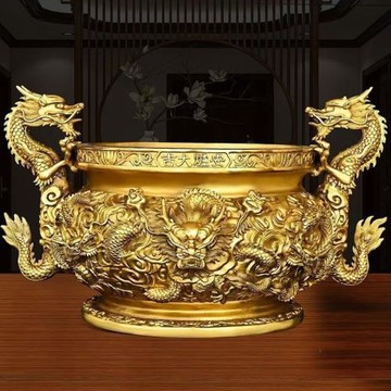 香爐純銅擺件九龍戲珠龍形精工工藝品擺件家居客廳辦公室佛堂寺廟
