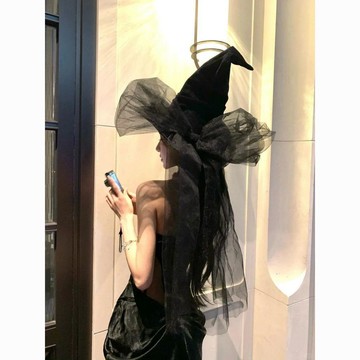 ✨MIMI 🎃萬聖節裝扮 氛圍感頭飾漂亮女巫 萬聖節主角蝴蝶結飄帶女巫帽氛圍感頭飾cos髮飾頭飾