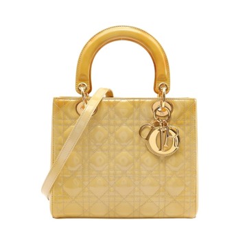 Dior 迪奧 Lady Dior Medium 兩用包 黃色 漆皮 變色 【二手名牌BRAND OFF】