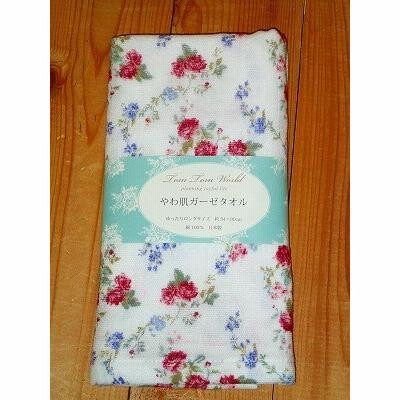 タオル　フェイスタオル　バラ柄　日本製　ロングサイズ　薔薇　バラ　花柄　吸水性　やわ肌ガーゼ　フェイスタオル（ナタリア）