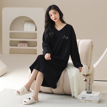 【藍尼居家】★帶胸墊家居V領睡裙(女睡衣/家居服/舒適)