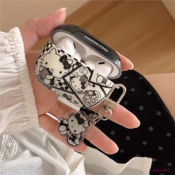 黑白卡通kt貓適用蘋果耳機保護套airpods pro2代無線藍牙耳機殼三代airpod二代ipod耳機套airpods4保護殼軟殼