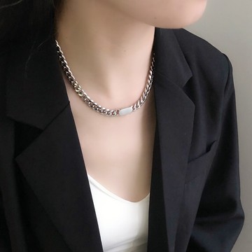 【SK飾品】橢圓小磚塊粗鍊條項鍊/鈦鋼項鍊【850409】不退色項鍊/鎖骨鏈/韓國項鍊