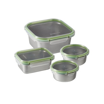 【康寧密扣Snapware】可微波不鏽鋼保鮮盒4件組(820ml+1470ml+720ml*2)-D07